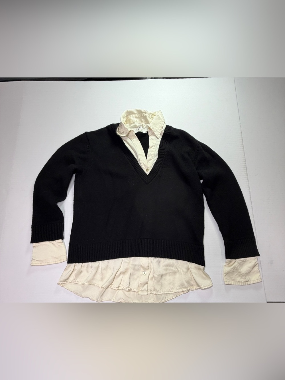 ASTR The Label Layered Sweater Shirt Combo Black Cream Size Small